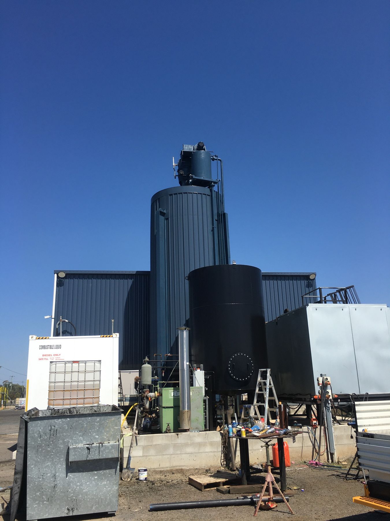 Rebuilt tank and burner tower at an asphalt facility